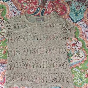 Chico's Beige Open-Weave Short Sleeve Tunic